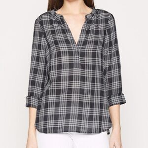 Joie Cotton Plaid Black White Blouse XS